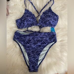 Cupshe Purple Floral Print Two-Piece Bikini Set